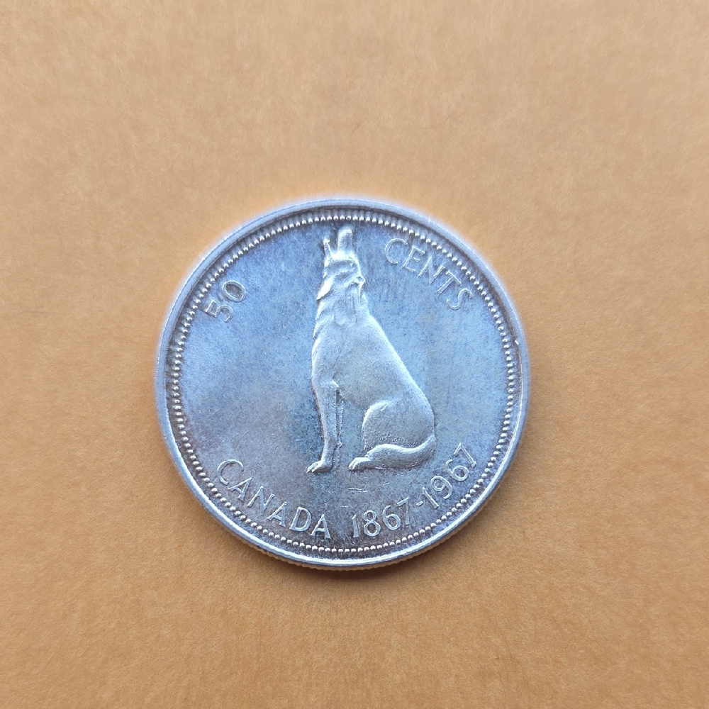 Canadian 50 Cents Coin with Wolf Design